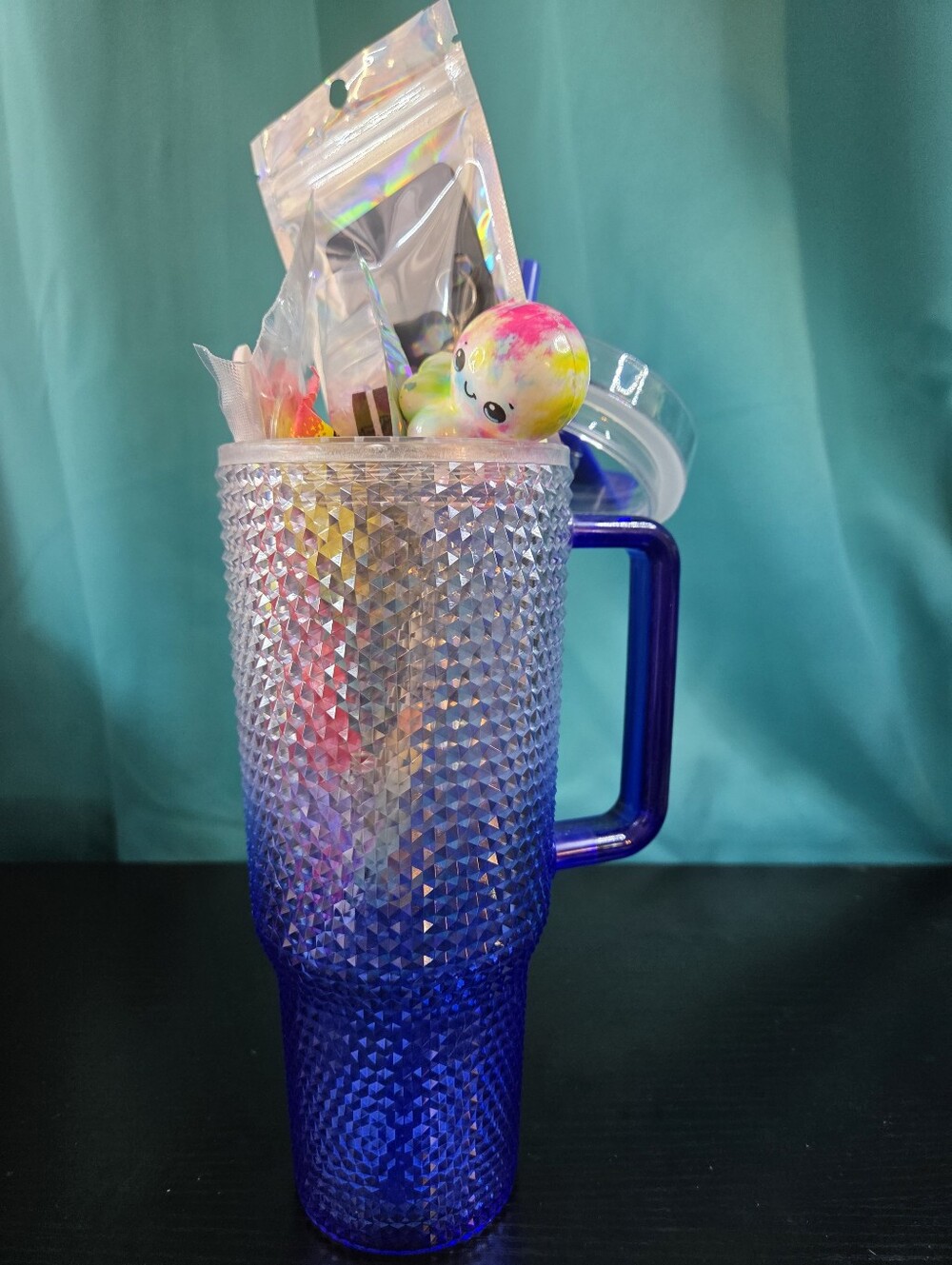 Feel Good Gifts-Blue Textured Party Drink 40 Oz. Tumbler with Handle